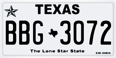 TX license plate BBG3072