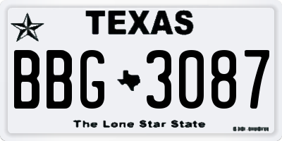 TX license plate BBG3087