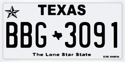 TX license plate BBG3091