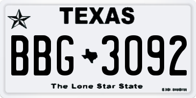 TX license plate BBG3092