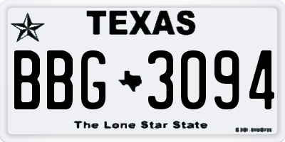 TX license plate BBG3094