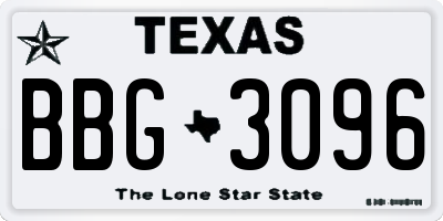 TX license plate BBG3096