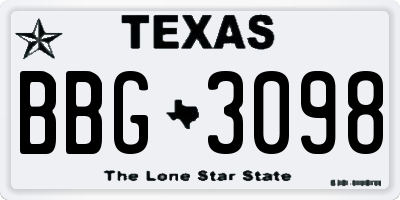 TX license plate BBG3098