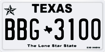 TX license plate BBG3100