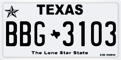 TX license plate BBG3103