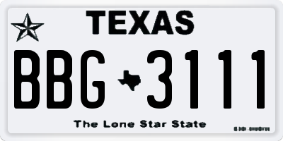TX license plate BBG3111