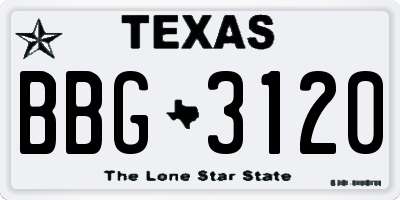 TX license plate BBG3120