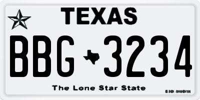 TX license plate BBG3234
