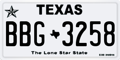 TX license plate BBG3258
