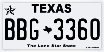 TX license plate BBG3360