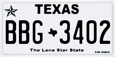 TX license plate BBG3402