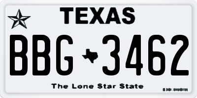 TX license plate BBG3462
