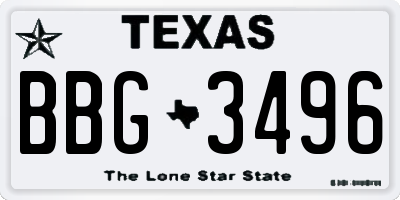 TX license plate BBG3496