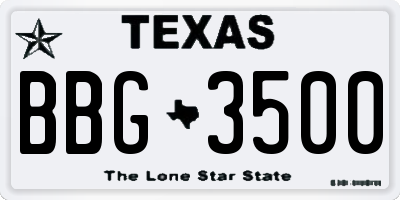 TX license plate BBG3500