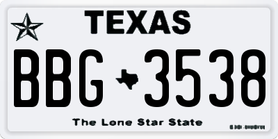 TX license plate BBG3538