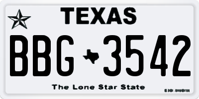 TX license plate BBG3542