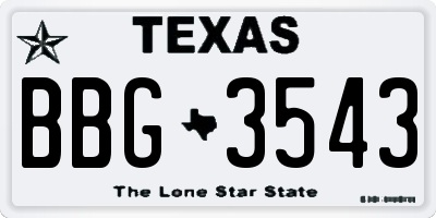 TX license plate BBG3543