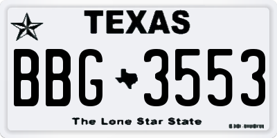 TX license plate BBG3553