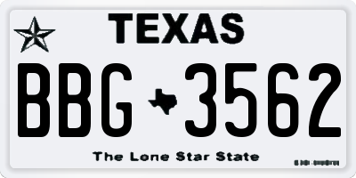 TX license plate BBG3562