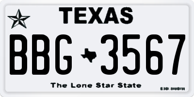 TX license plate BBG3567