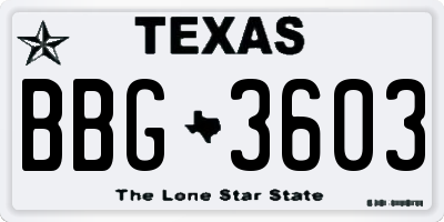 TX license plate BBG3603