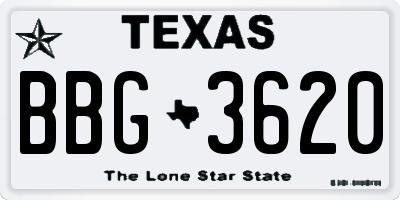 TX license plate BBG3620