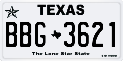 TX license plate BBG3621