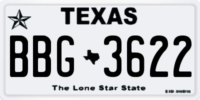 TX license plate BBG3622
