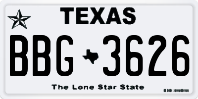 TX license plate BBG3626