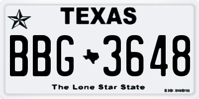 TX license plate BBG3648