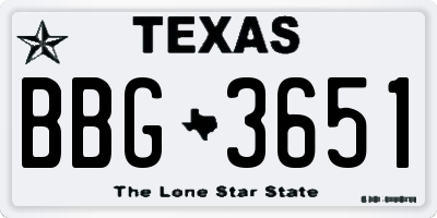 TX license plate BBG3651