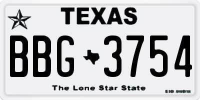 TX license plate BBG3754