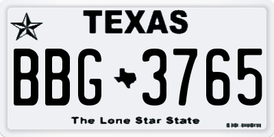 TX license plate BBG3765