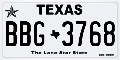 TX license plate BBG3768