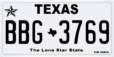 TX license plate BBG3769