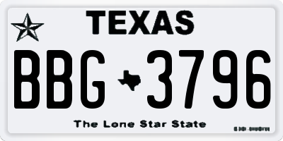 TX license plate BBG3796