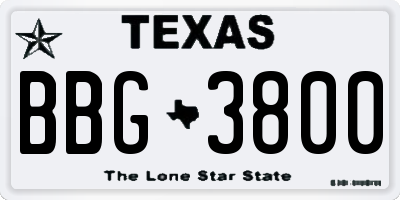 TX license plate BBG3800