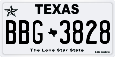 TX license plate BBG3828