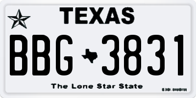 TX license plate BBG3831