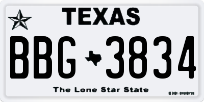 TX license plate BBG3834
