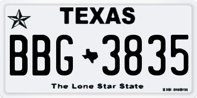 TX license plate BBG3835