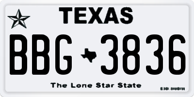 TX license plate BBG3836