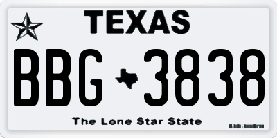 TX license plate BBG3838