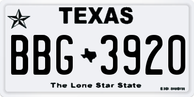 TX license plate BBG3920