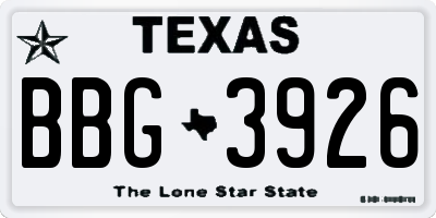 TX license plate BBG3926