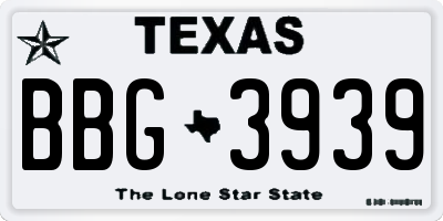 TX license plate BBG3939