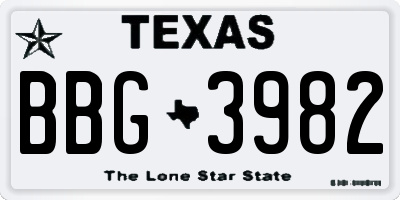 TX license plate BBG3982
