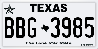 TX license plate BBG3985