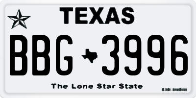 TX license plate BBG3996