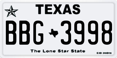 TX license plate BBG3998